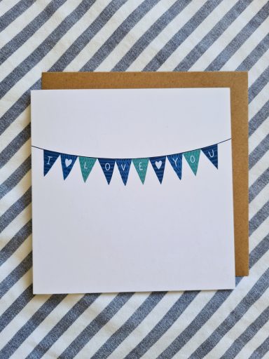 I Love You Bunting (Blue) Greetings Card £3
